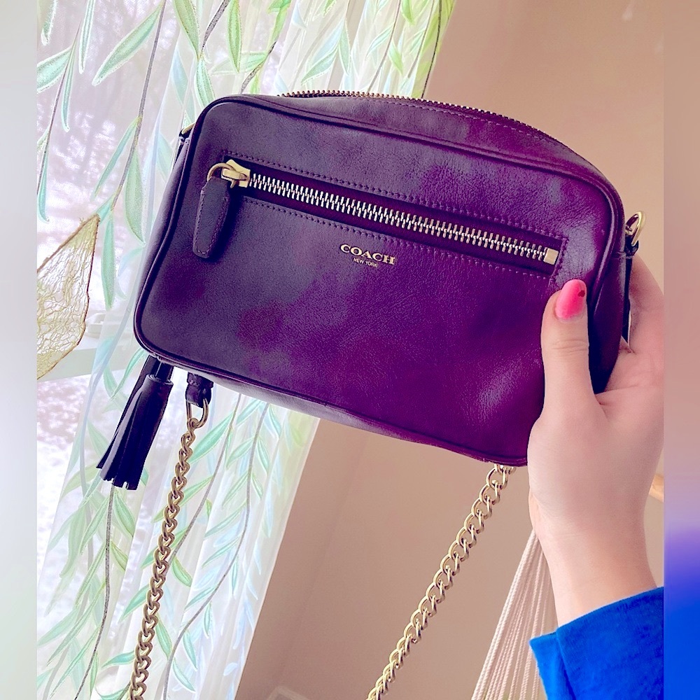 Vintage Purple COACH 🟣🛍️ crossbody shoulder bag with gold chain RARE
